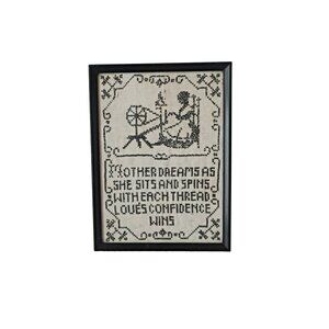 Vintage Cross Stitch Sampler Early 1900s "Mother's Dream" Poem Spinning Wheel